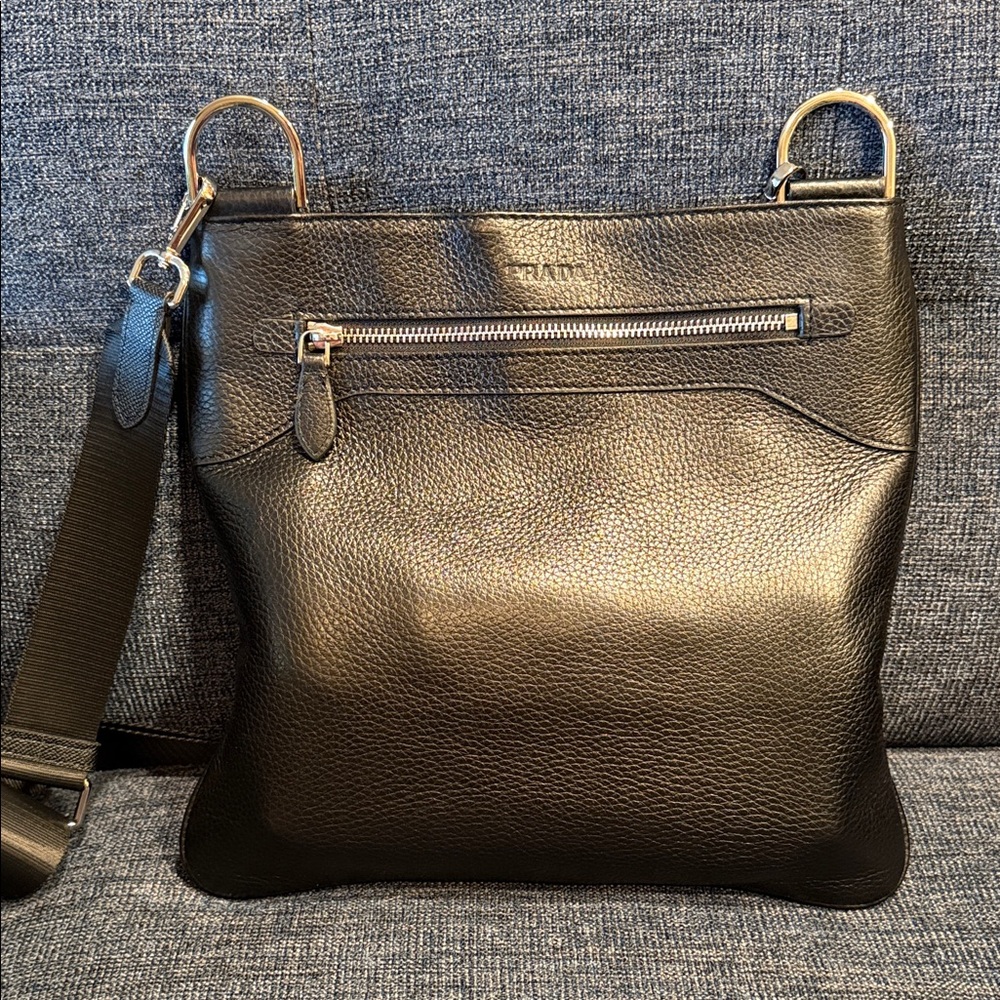 Prada Black Textured Leather Crossbody Bag